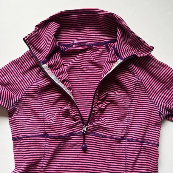 Ivivva Run Your Heart Out Pullover 1/2 Zip Pink Purple Surge MVP Stripe Sz 12 - Picture 6 of 12